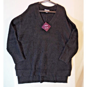 Ava & Viv‎ Sweater Womens 1X Black V-Neck Pullover Sweater NWT